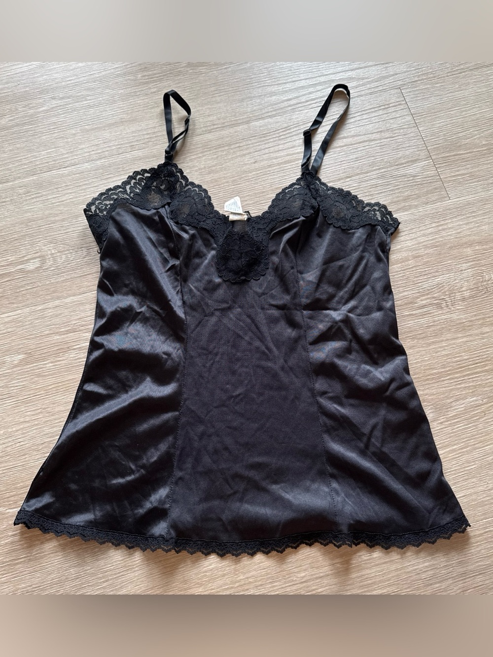 Women's Vintage Black Lace Trim Satin Camisole